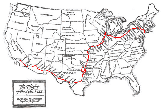 Map of the flight of the Gin Fizz