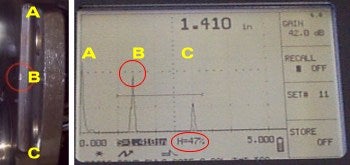 UT clearly shows C414A crank flaw at 47%