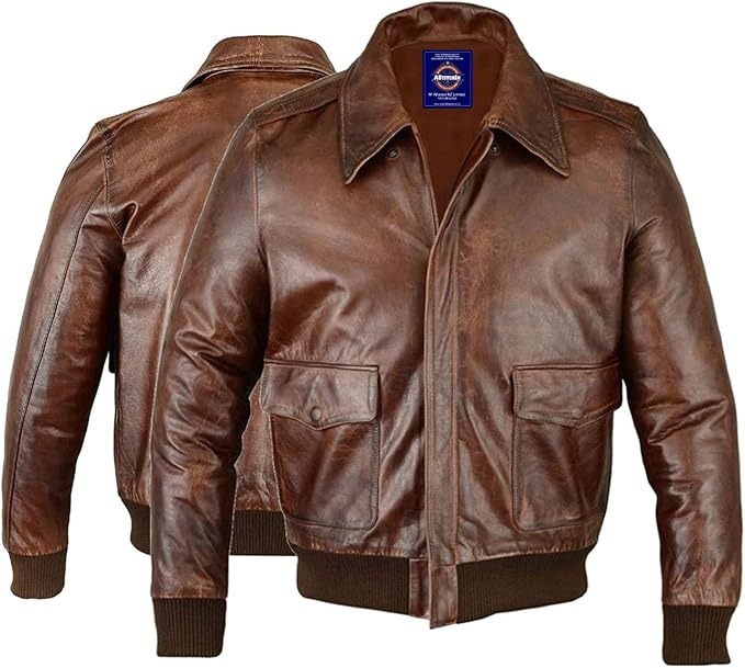 New Men’s Fashion Air Force A-2 Flight Bomber Genuine Goat Hide One Skin Leather Jacket
