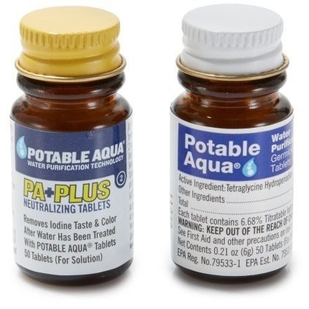 Iodine and taste-neutralizer tablets. 