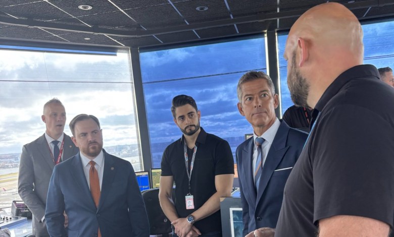 U.S. Transportation Secretary Sean Duffy meets with air traffic controllers at LaGuardia Airport Tuesday