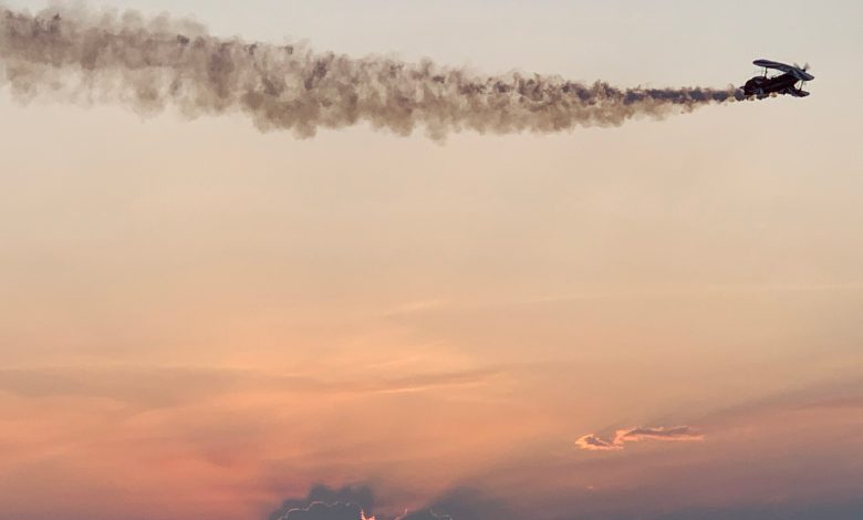 Backlit sunset airshow