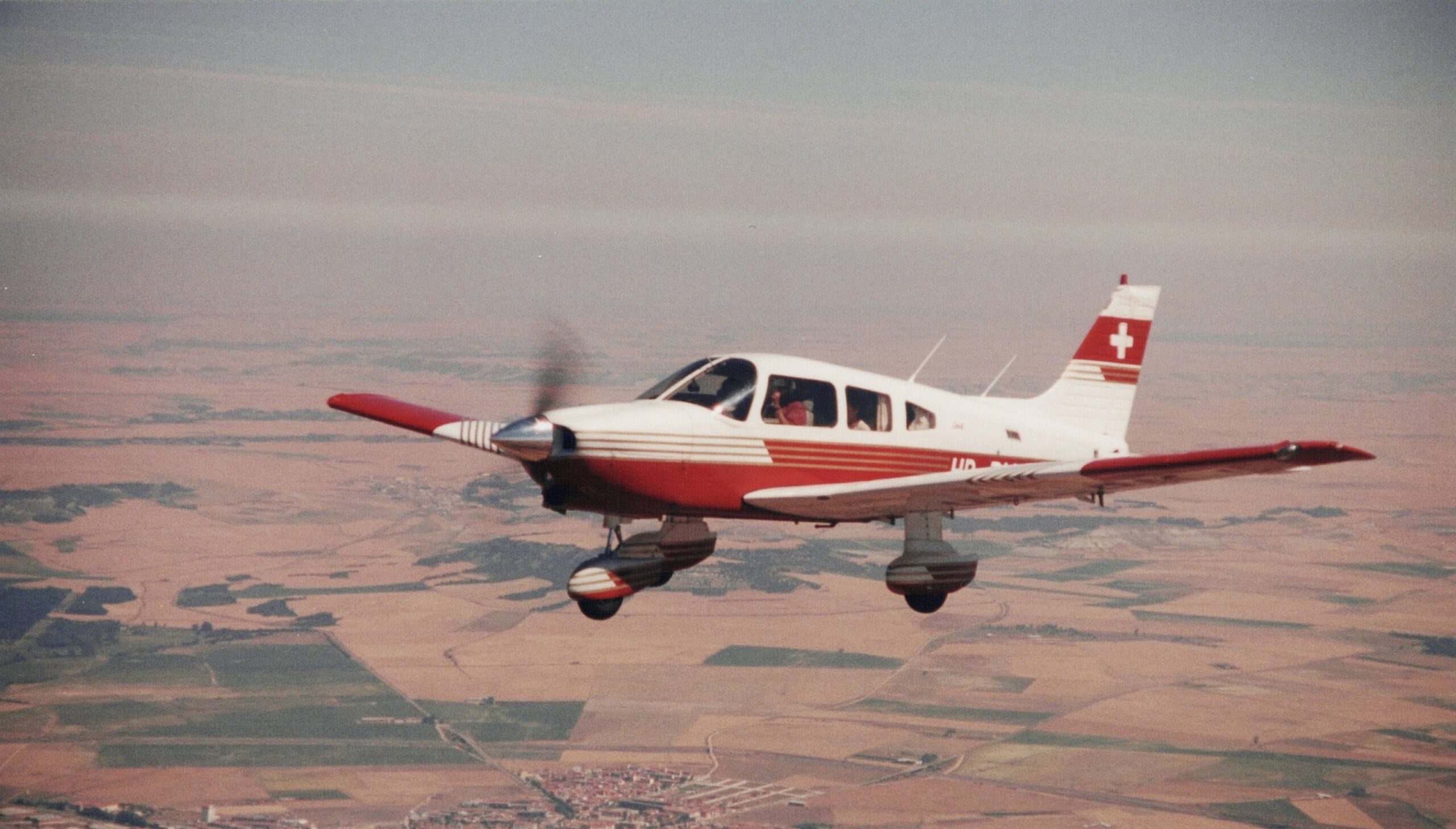A Piper Cherokee tracing the skies over the Spanish countryside en route to Portugal.
