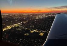 Mooney M20J Winging South over Dallas Sunset