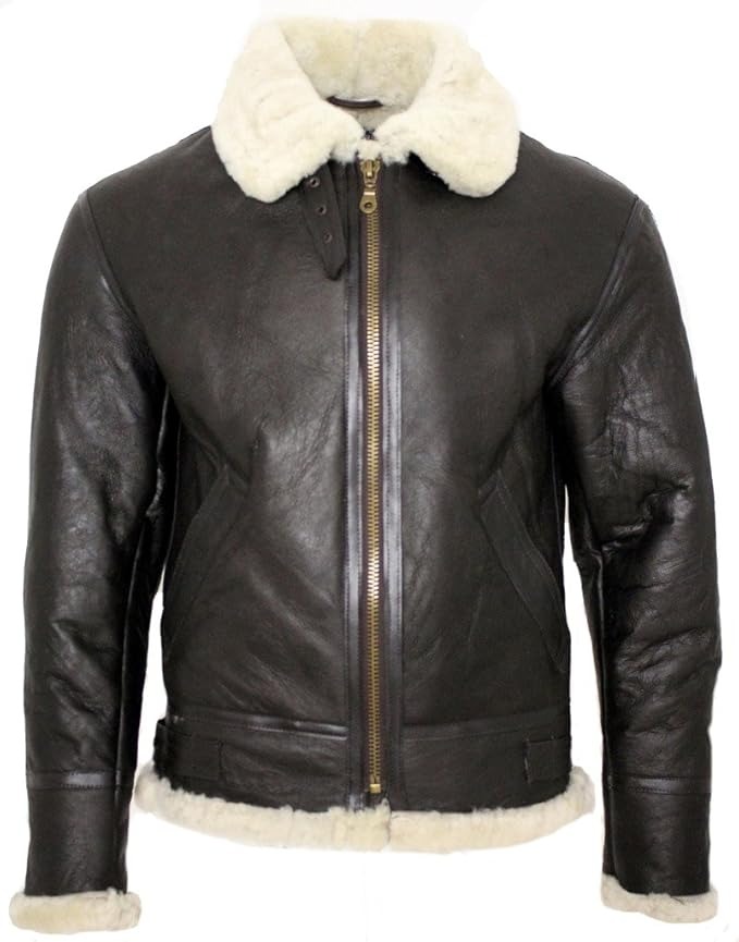 Men's Cream B3 Shearling Sheepskin World War 2 Bomber Leather Flying Aviator Jacket