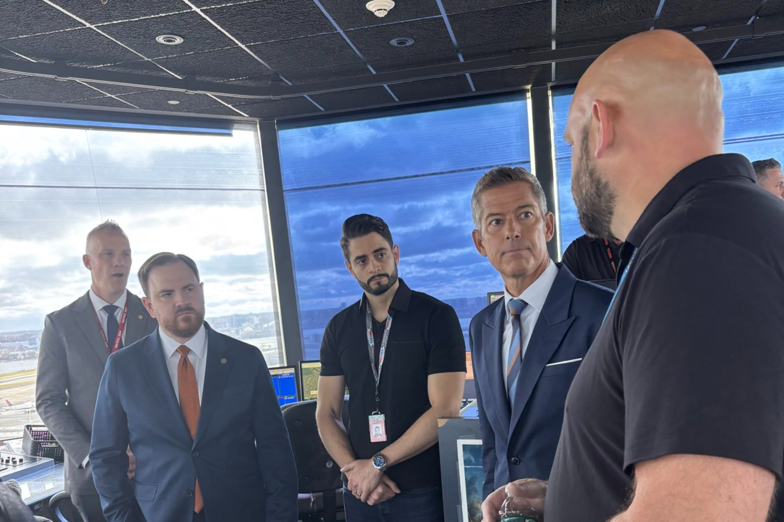 U.S. Transportation Secretary Sean Duffy meets with air traffic controllers at LaGuardia Airport Tuesday